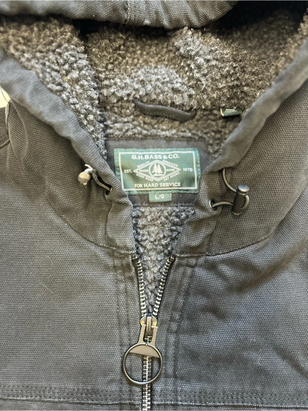 G.H. Bass & Co. Men’s Large Black Sherpa-Lined Hooded Canvas Jacket